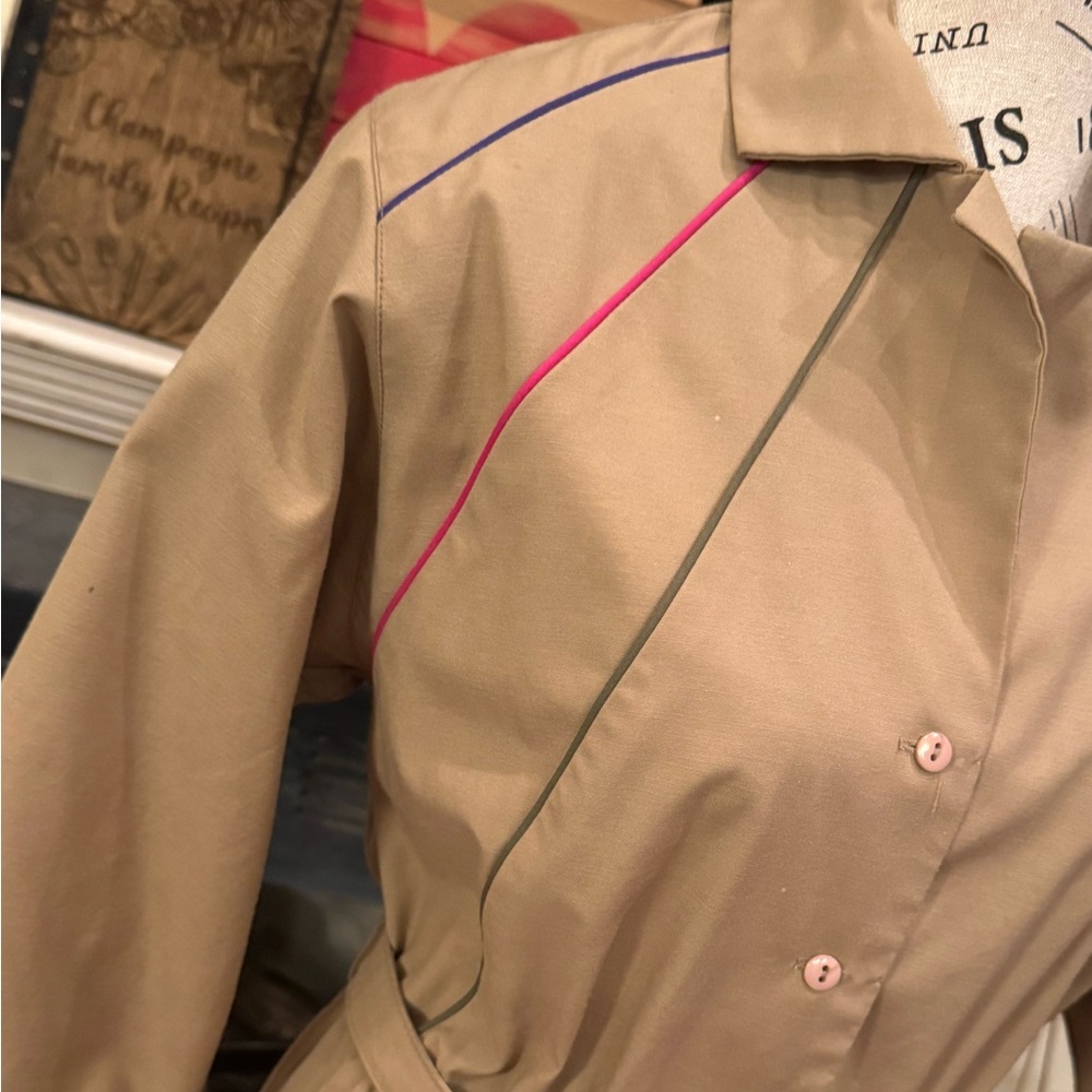 Vintage Made in USA Camp or Stewardess Khaki Dress Midi Sz 10 Medium Belt Pleats - Picture 2 of 9